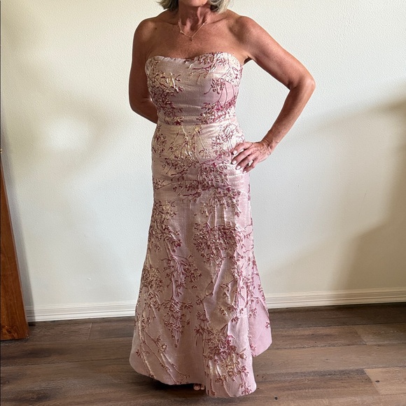 Rene Ruiz Strapless Floral Gown in Pink and Cream - Picture 2 of 7